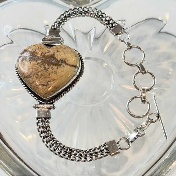 🆕 Picture Jasper Heart Bracelet in 925 Sterling Silver – Artisan Chain Design - Picture 13 of 16